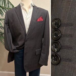 BARONI COUTURE MENS SUIT JACKET SIZE 46L LONG GRAY WINDOWPANE BLAZER SPORT COAT
